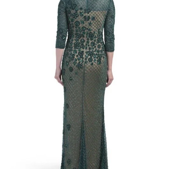 BASIX BLACK LABEL 3/4r Sleeve Embellished Evening Gown Forest Green - Picture 6 of 8